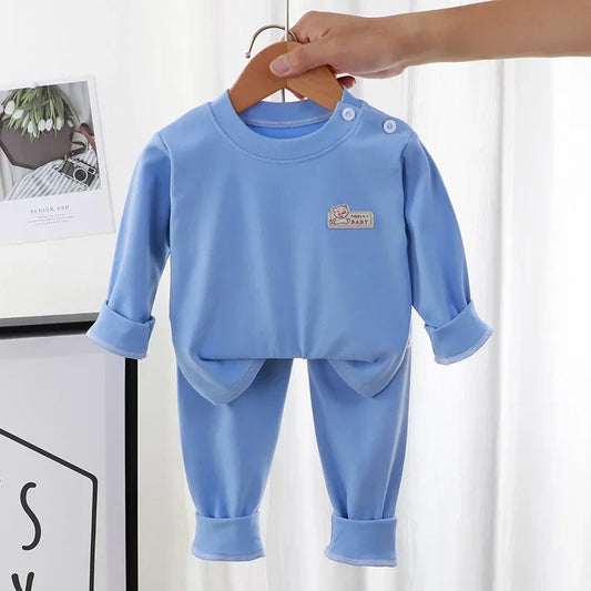 Warm Children's Clothing Spring and Autumn De Velvet Suit Boys Pajamas Girls Homewear Baby Underwear Kids Cartoon Bear Sleepwear
