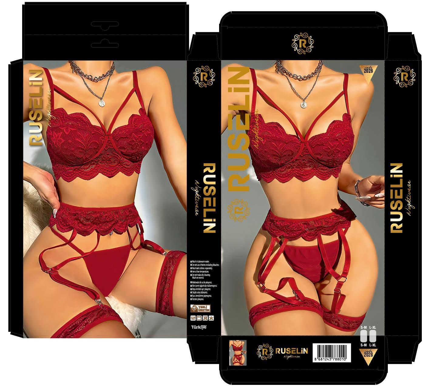 kırmızı dantel işlemeli set