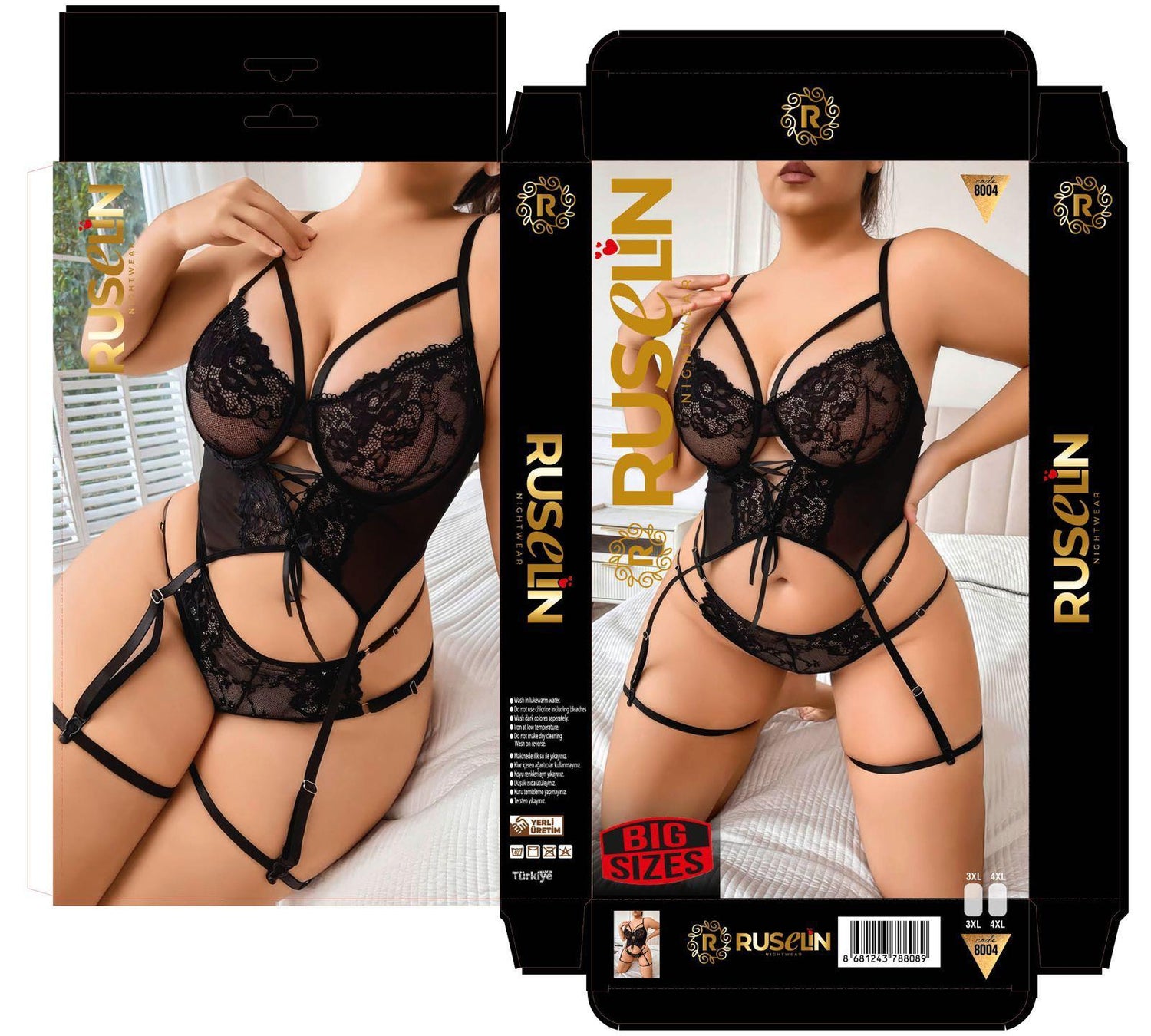 siyah dantel detaylı 3 parça set