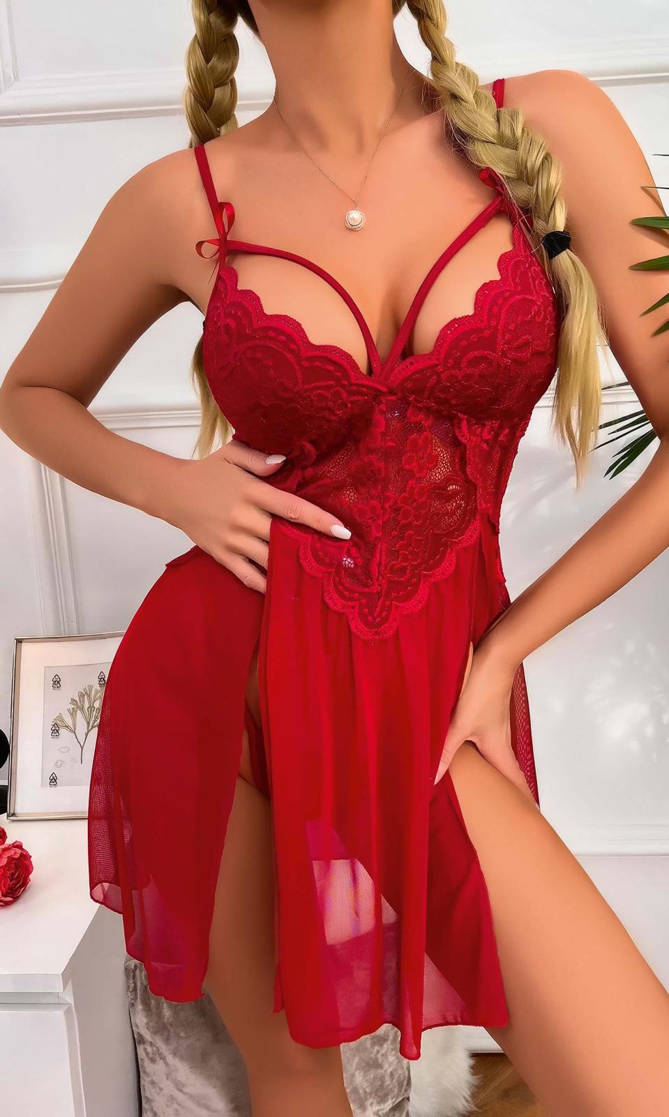Dekolteli dantel detaylı fantazi gecelik