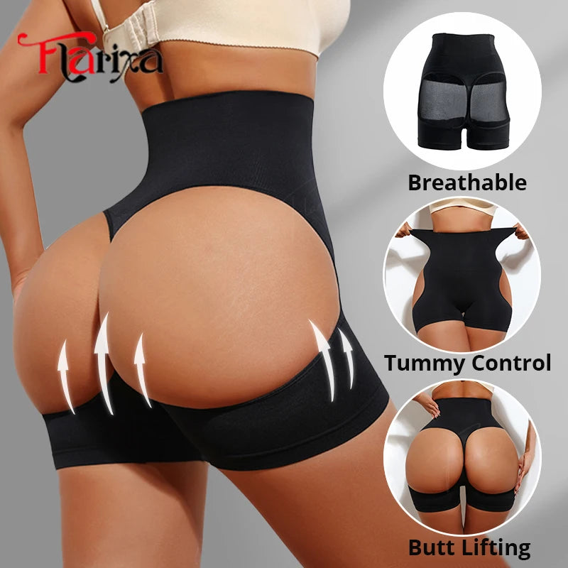 Flarixa Seamless Tummy Control Body Shaper Women Panties Hollow Out Butt Lifter Shorts Breathable Thigh Shapewear High Waist