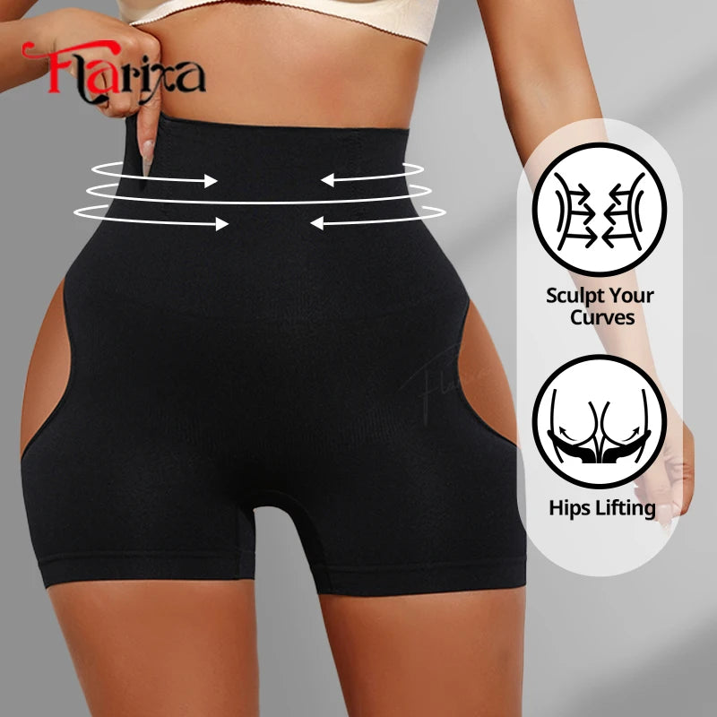 Flarixa Seamless Tummy Control Body Shaper Women Panties Hollow Out Butt Lifter Shorts Breathable Thigh Shapewear High Waist