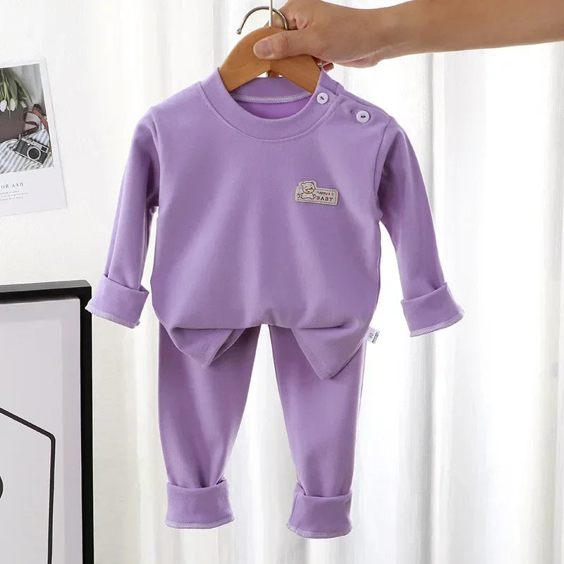 Warm Children's Clothing Spring and Autumn De Velvet Suit Boys Pajamas Girls Homewear Baby Underwear Kids Cartoon Bear Sleepwear