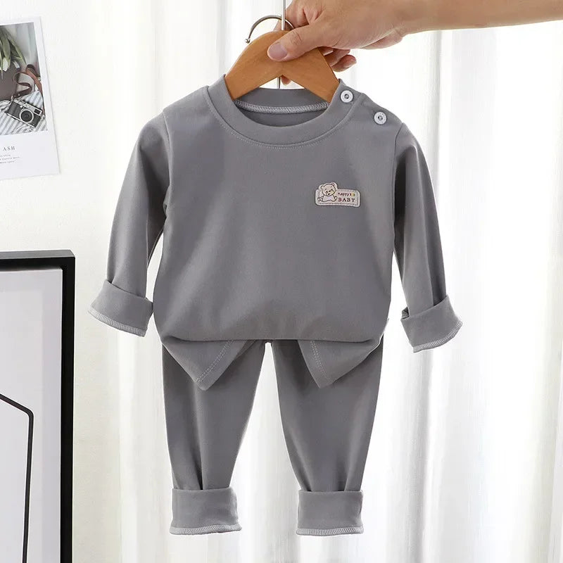 Warm Children's Clothing Spring and Autumn De Velvet Suit Boys Pajamas Girls Homewear Baby Underwear Kids Cartoon Bear Sleepwear
