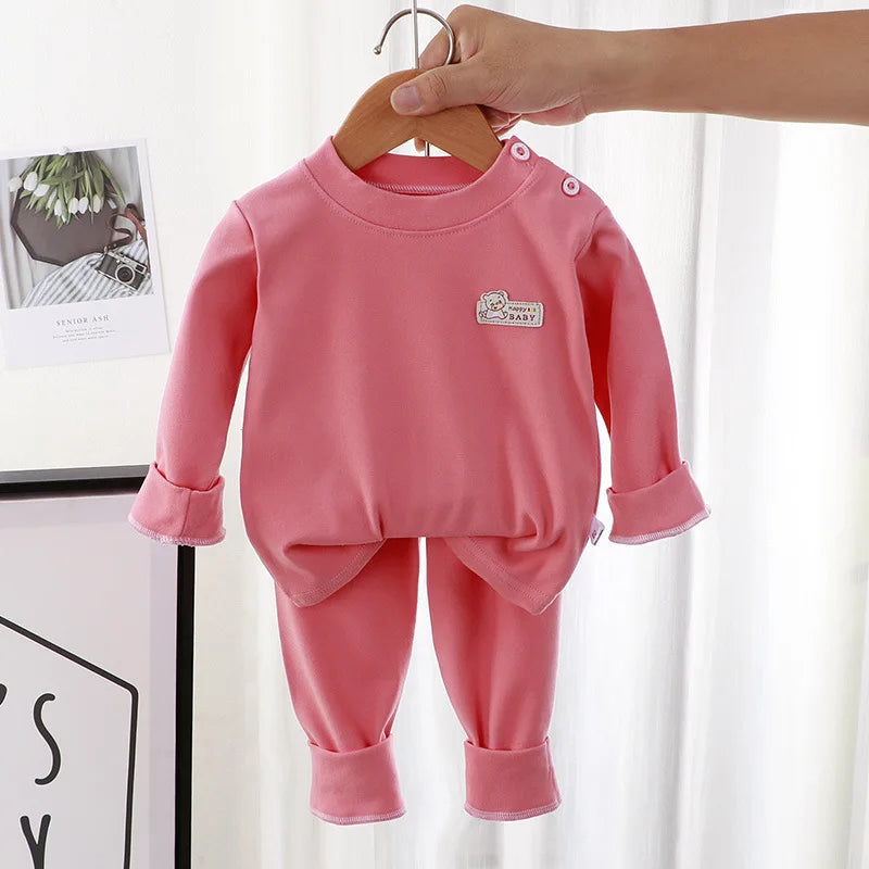 Warm Children's Clothing Spring and Autumn De Velvet Suit Boys Pajamas Girls Homewear Baby Underwear Kids Cartoon Bear Sleepwear