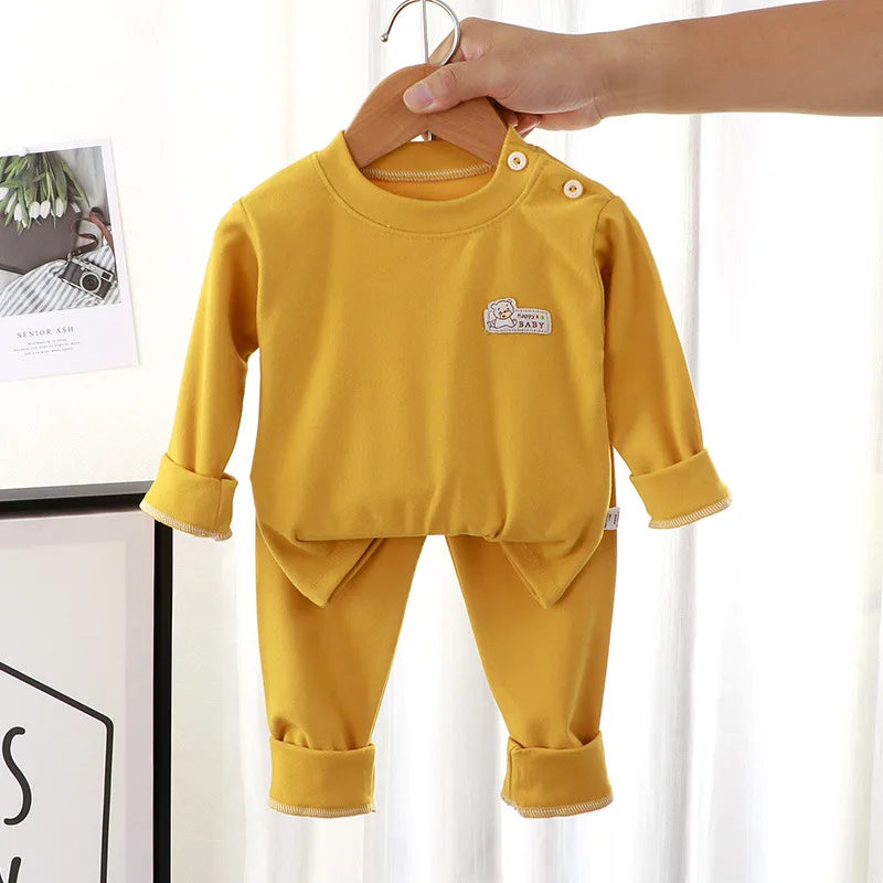 Warm Children's Clothing Spring and Autumn De Velvet Suit Boys Pajamas Girls Homewear Baby Underwear Kids Cartoon Bear Sleepwear